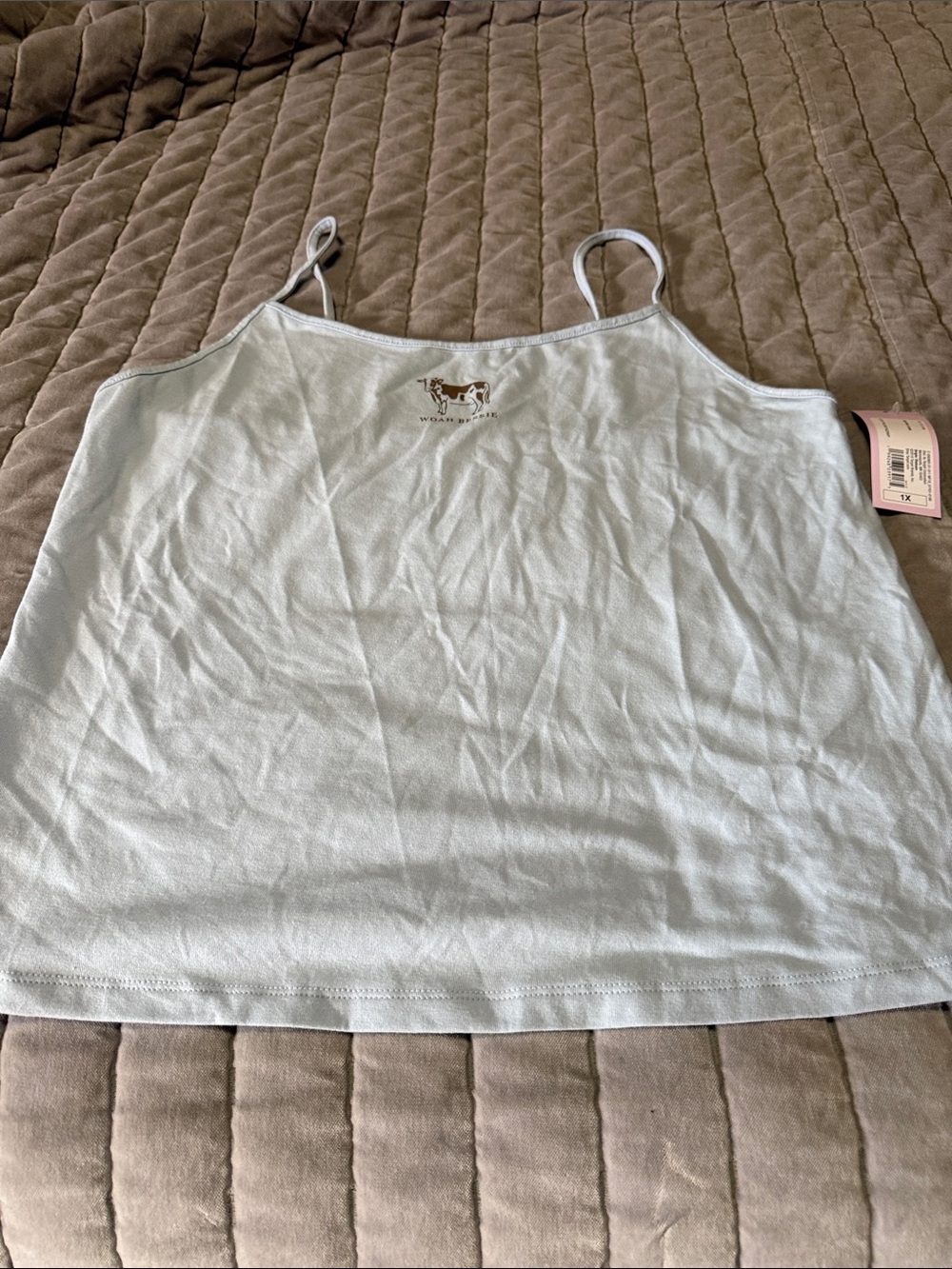 wild fable Light Blue Cow Embroidered Tank Top